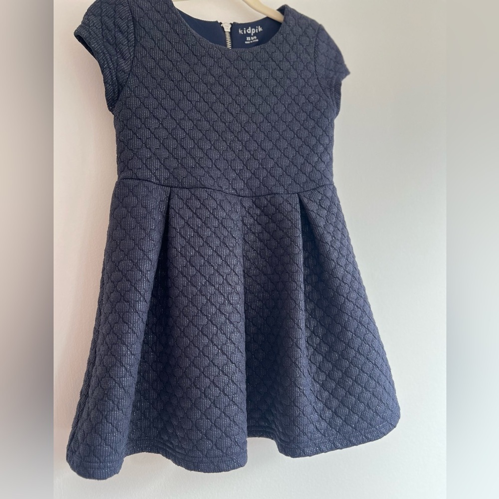 kidpik Navy Quilted Fit & Flare Skater Dress | Girls XS 5/6 - Picture 2 of 5